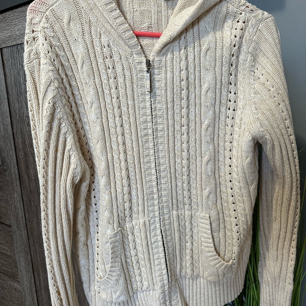 Cozy Beige Cable Knit Hooded Sweater